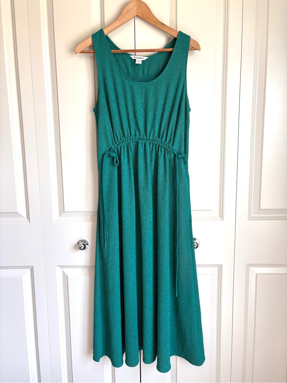 Athleta Echo Teal Sleeveless Midi Dress with Drawstring Waist